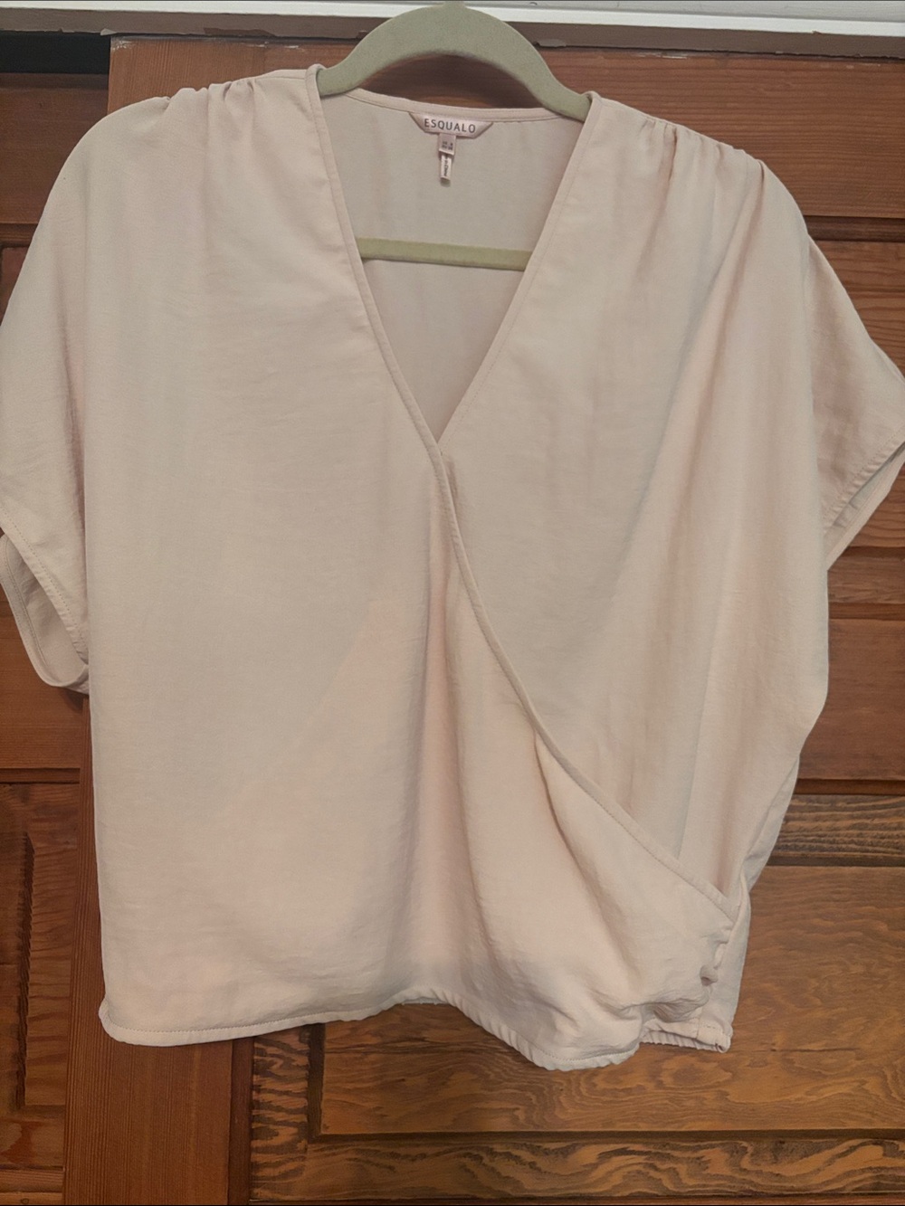 ESQUALO Cream Surplice V-Neck Draped Blouse with elastic waist